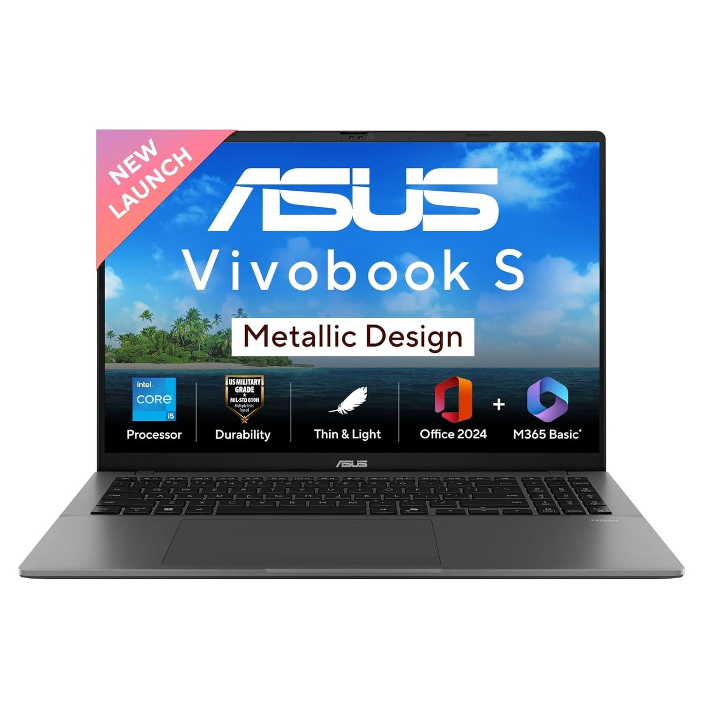 Asus Vivobook S laptop with metallic design on a white background