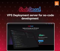 CodeSmash VPS Deployment server for no-code development on a dark theme with a red accent.