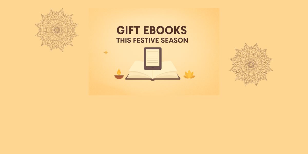 Promotional banner for gift ebooks during the festive season with a minimalistic design on a beige background.