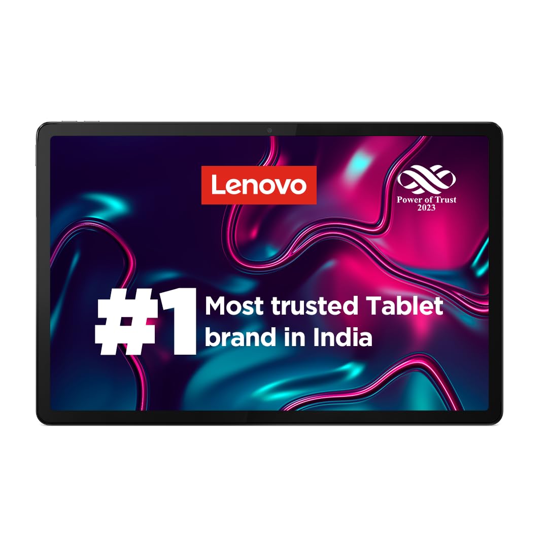 Lenovo tablet with colorful design and branding on a white background