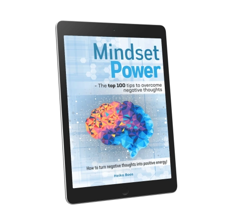 Tablet displaying the 'Mindset Power' book cover on a white background