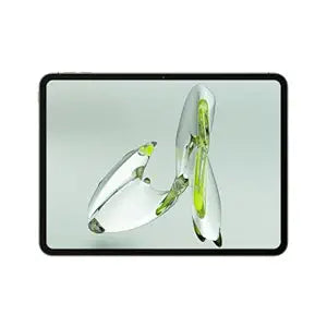 Two clear glass objects with green accents on a light gray background