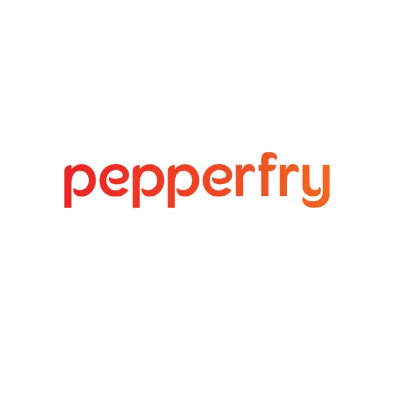 Pepperfry logo in red on a white background