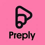 Preply logo on a pink background