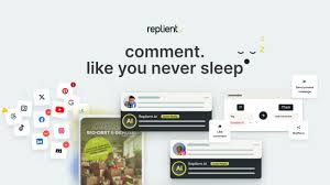 Replient-themed social media interface with various elements and text.