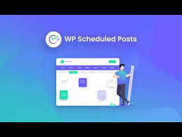 Illustration of a person using a WP Scheduled Posts tool on a gradient background