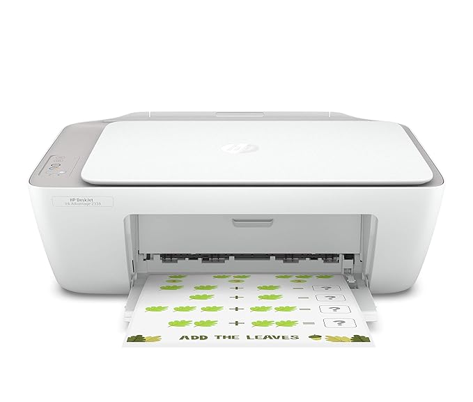 White printer with a document on a white background