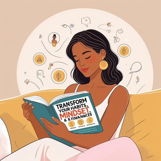 a lady reading book on habits, mindset and finances.
