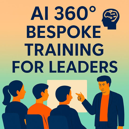 Advertisement for AI 360° bespoke training for leaders with a presenter and audience.