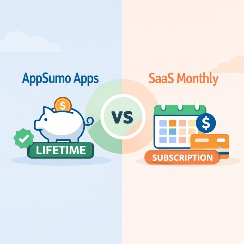 Comparison between AppSumo Apps lifetime option and SaaS Monthly subscription plan.