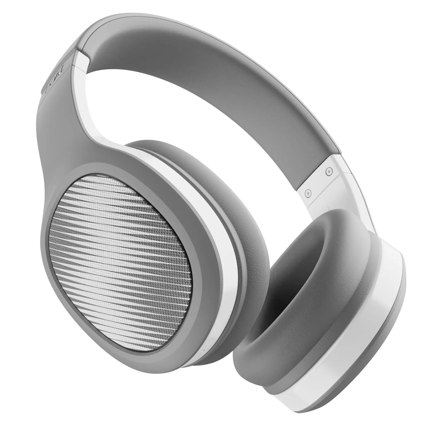 Gray and white headphones on a white background