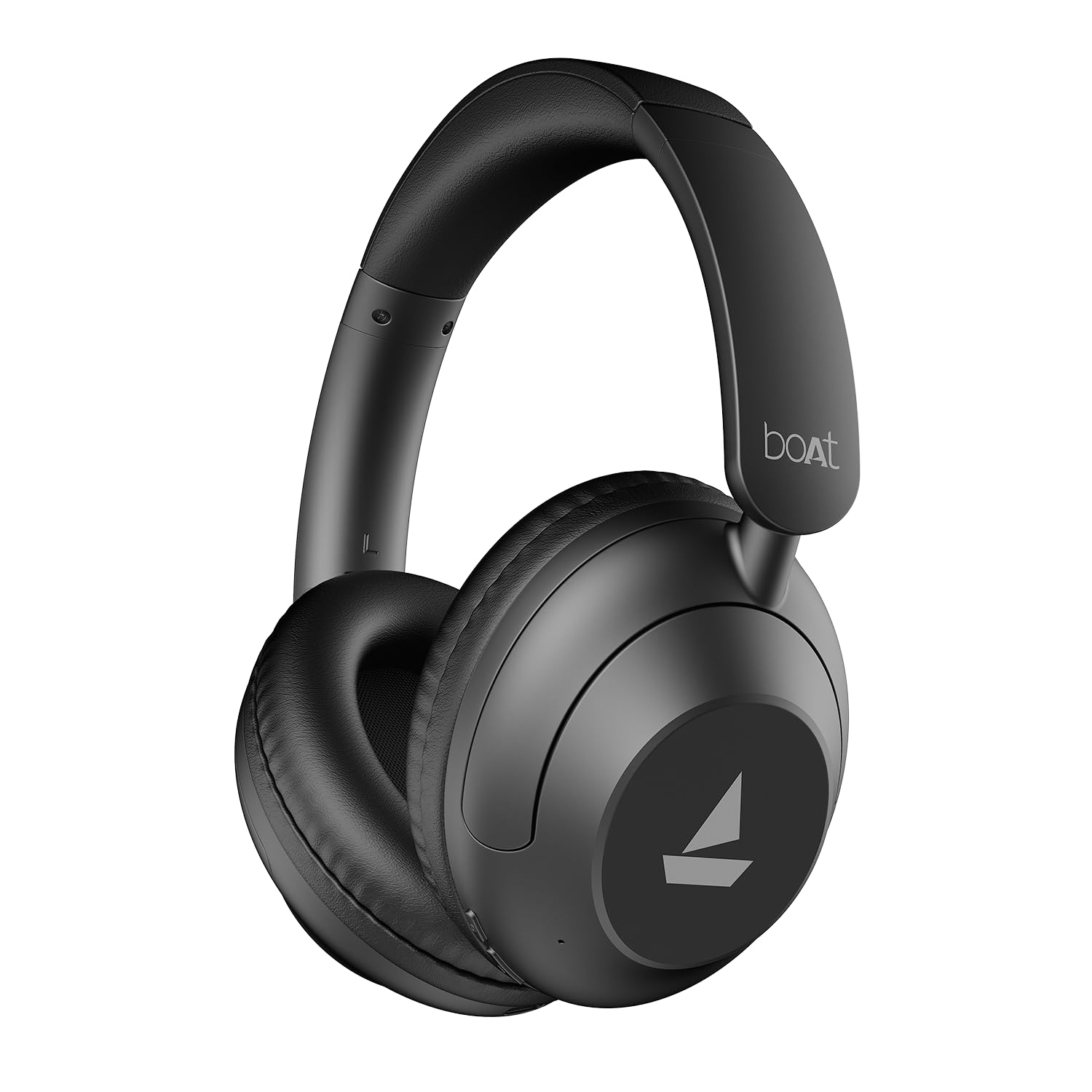 Black over-ear headphones with 'boAt' branding on a white background