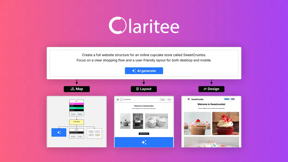 Olaritee software interface with design tools on a gradient background