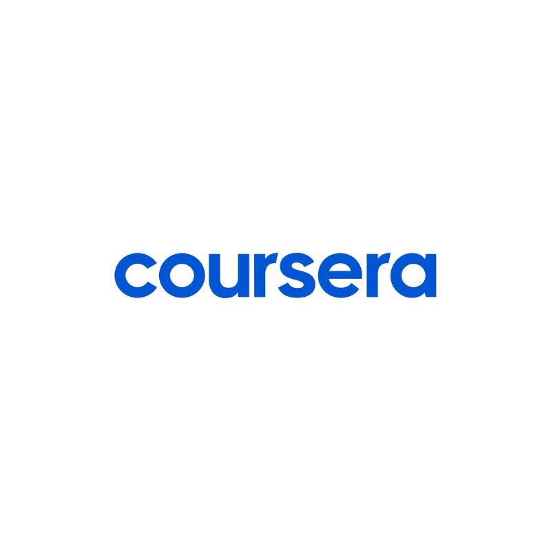 Coursera logo in blue on a white background