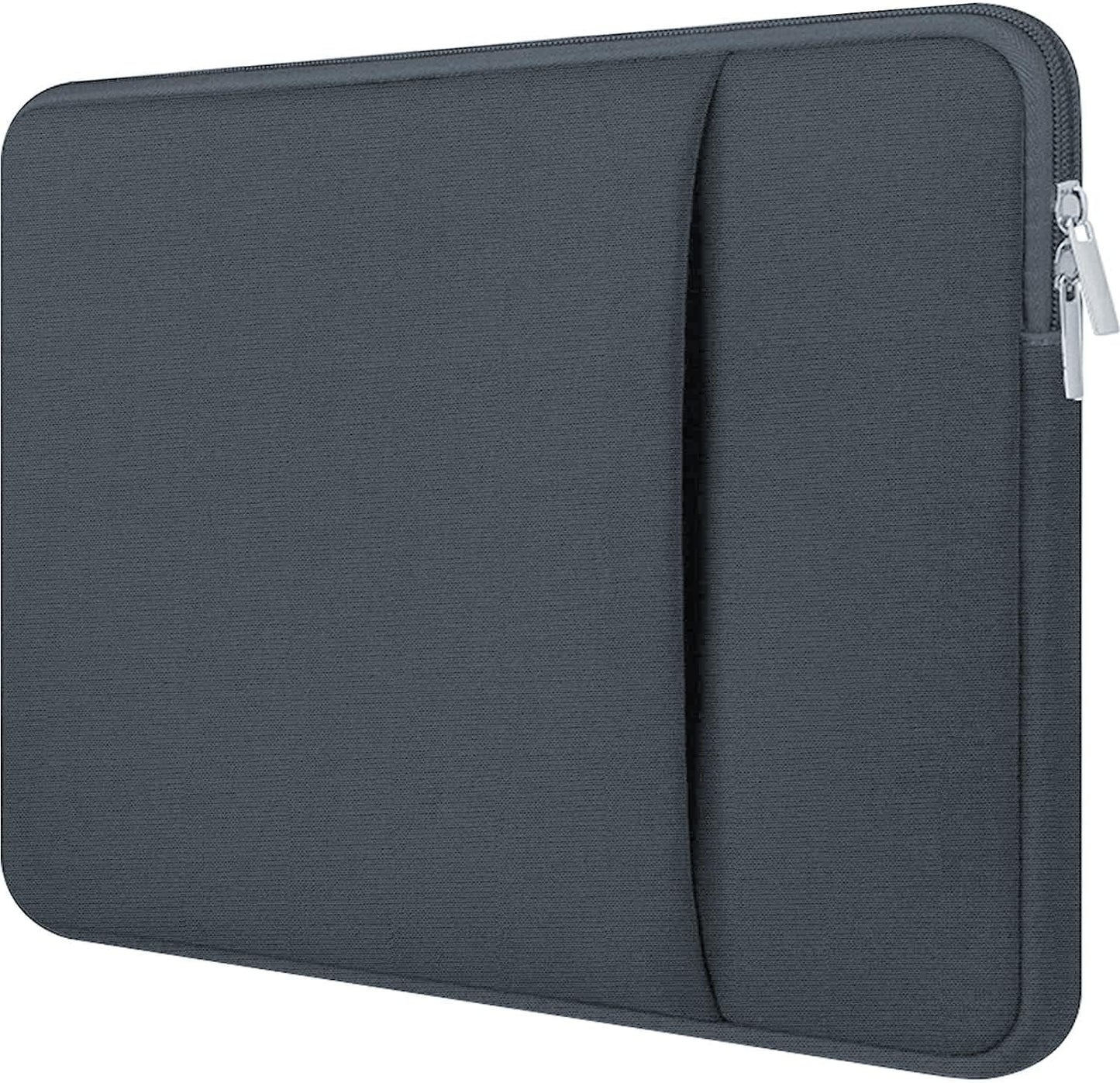 Gray laptop sleeve with a zipper on a white background