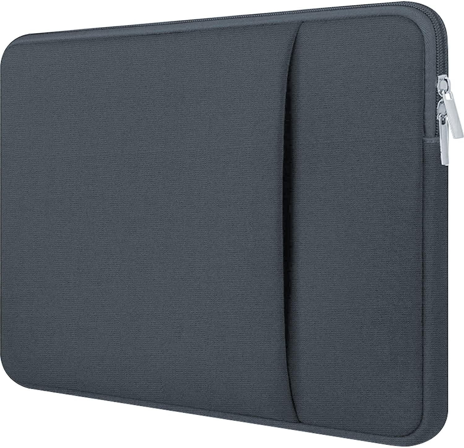 Gray laptop sleeve with a zipper on a white background