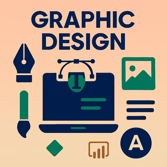 Graphic design elements with text on a beige background