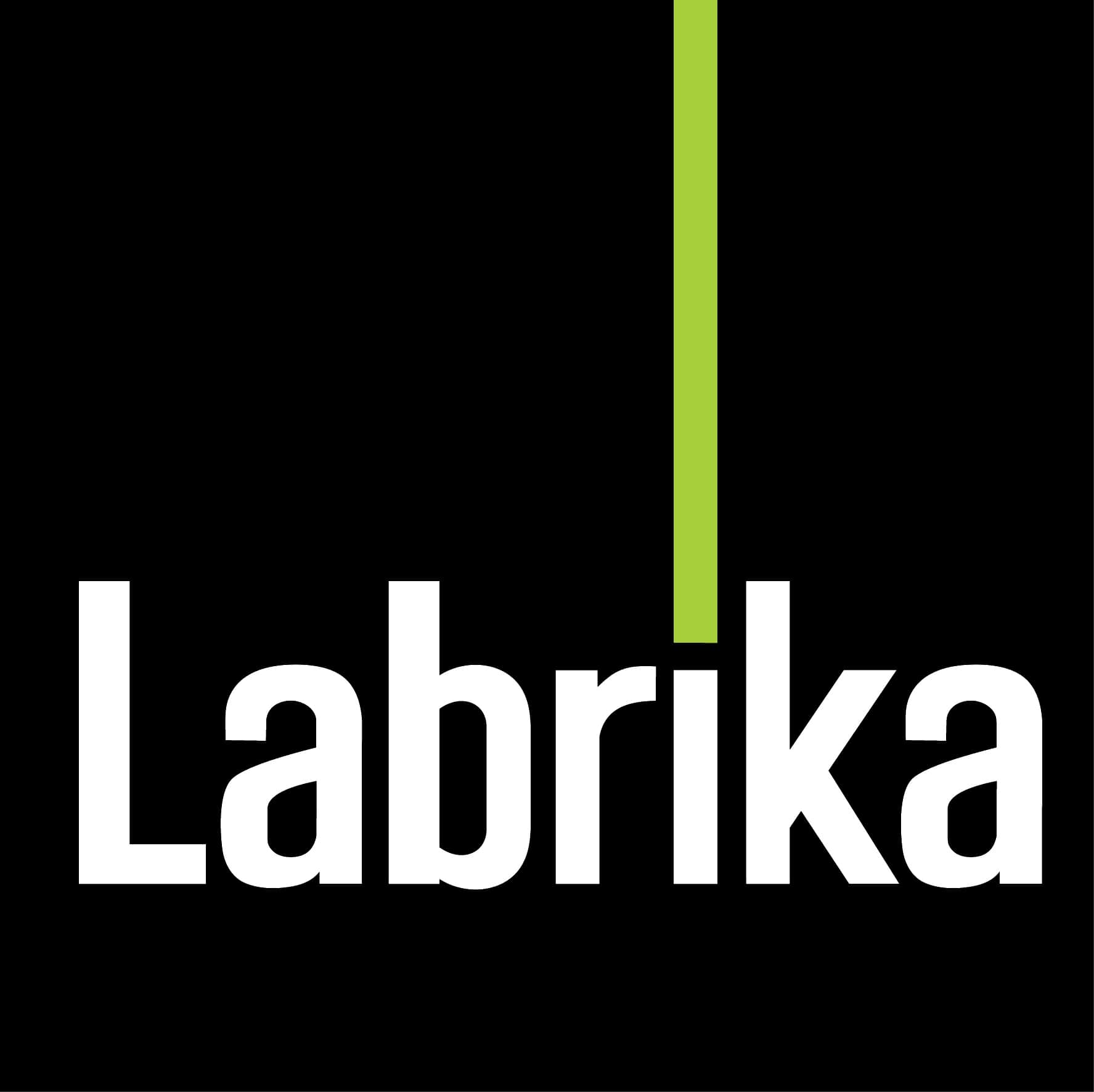 Labrika logo with white text on a black background