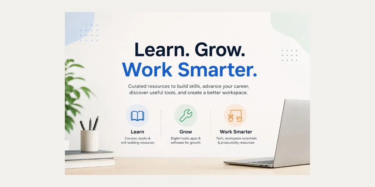 A promotional banner with the text 'Learn. Grow.