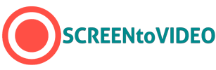 Logo of SCREENtoVIDEO with a red circle and blue text on a teal background