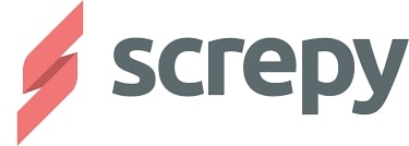 Screpy logo with a red and gray design on a white background