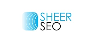 Sheer SEO logo with blue and black text on a white background