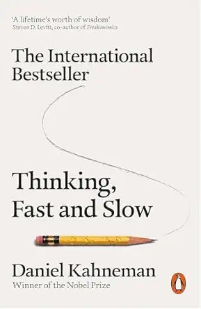 Book cover of 'Thinking, Fast and Slow' by Daniel Kahneman with a pencil graphic on a light gray background.