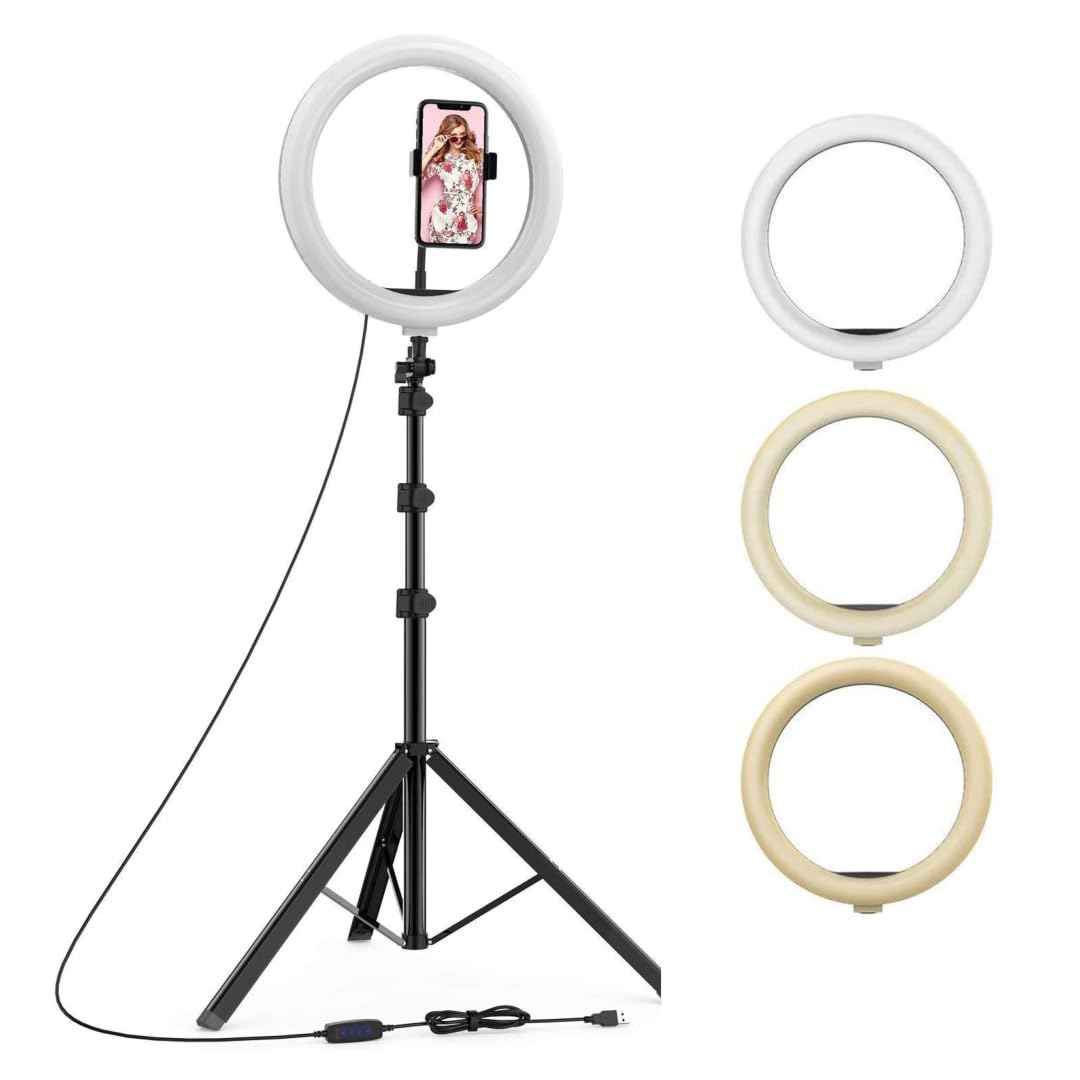 Ring light with stand and additional rings on a white background
