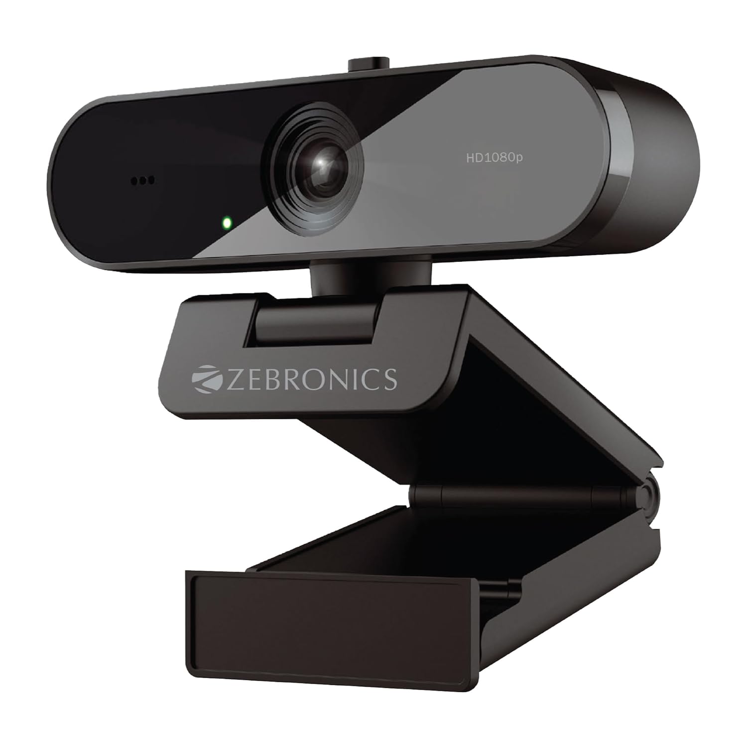 Black Zebronics webcam on a white background